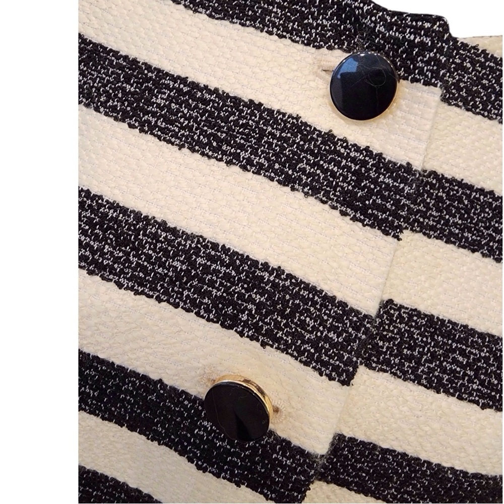 TALBOTS Tweed Woven Blazer Jacket 8 Ladies Cream Black Striped Work Career Coat - Picture 13 of 14
